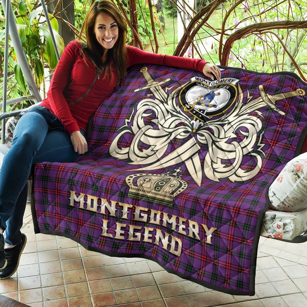 Montgomery Modern Tartan Crest Legend Gold Royal Premium Quilt