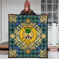 Mowat Tartan Crest Premium Quilt - Gold Thistle Style