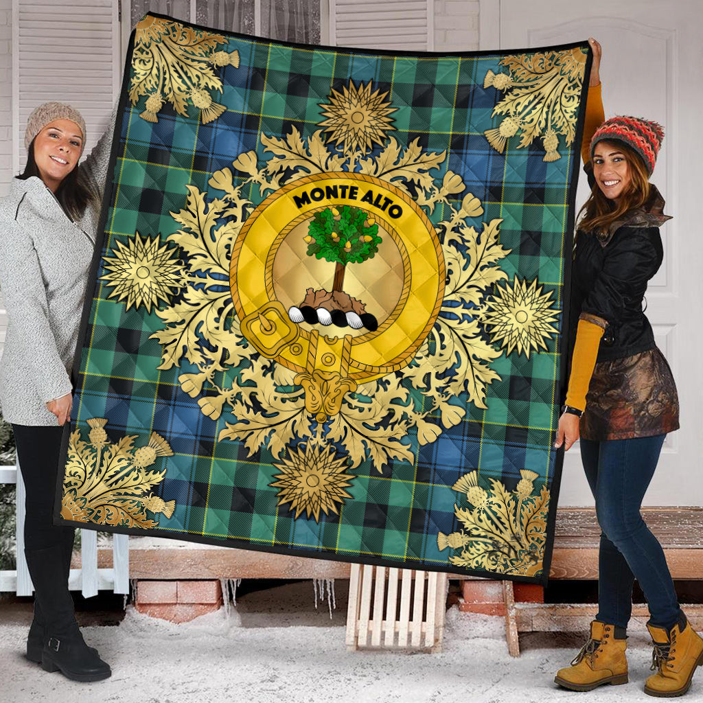 Mowat Tartan Crest Premium Quilt - Gold Thistle Style