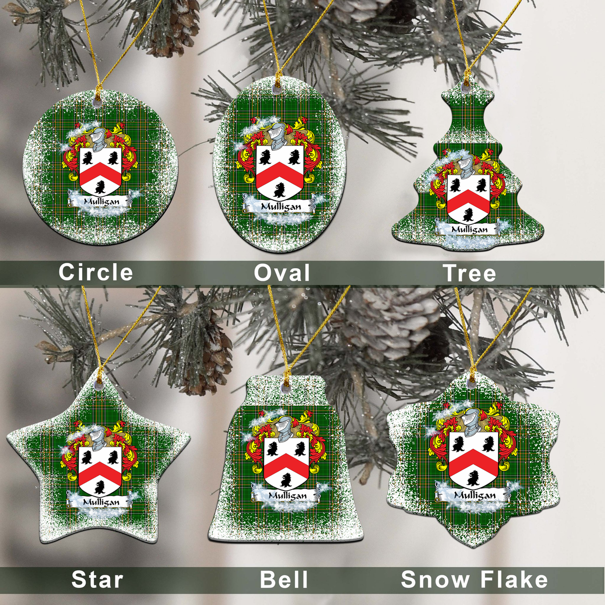 Mulligan Tartan Christmas Ceramic Ornament - Snow Style