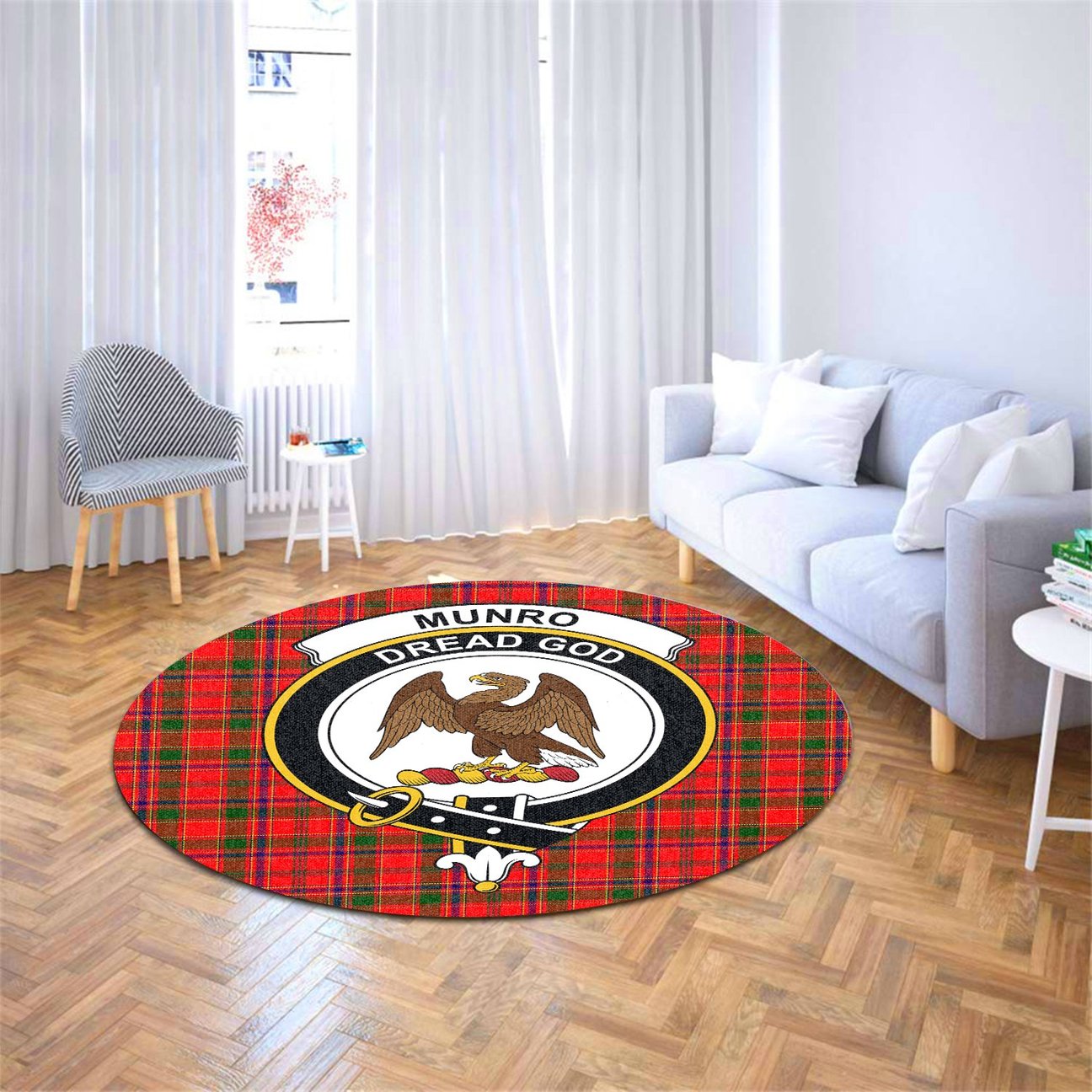 Munro Modern Tartan Crest Round Rug