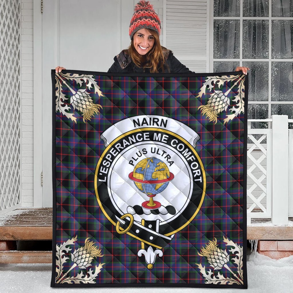 Nairn Tartan Crest Premium Quilt - Gold Thistle Style