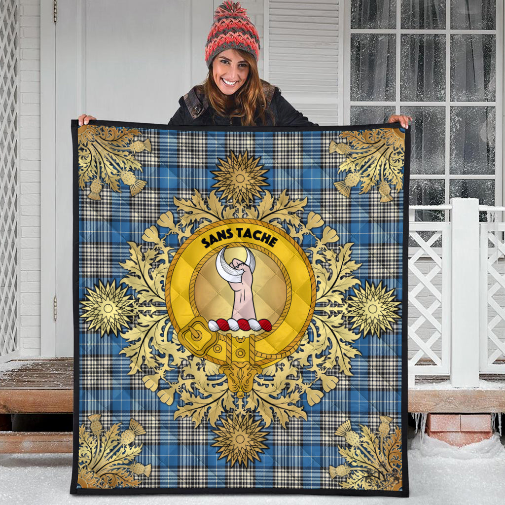 Napier Ancient Tartan Crest Premium Quilt - Gold Thistle Style