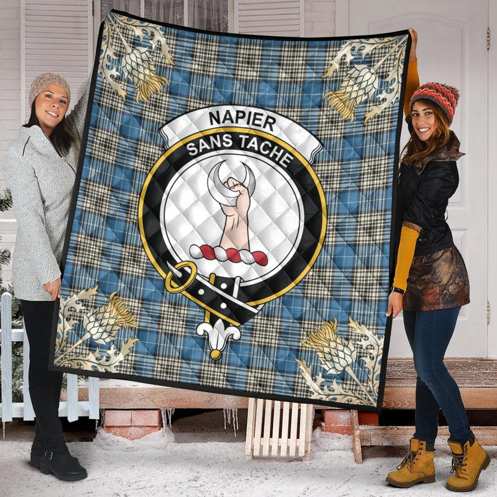 Napier Ancient Tartan Crest Premium Quilt - Gold Thistle Style