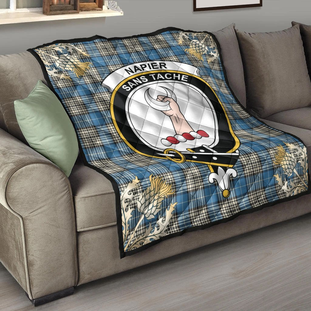 Napier Ancient Tartan Crest Premium Quilt - Gold Thistle Style