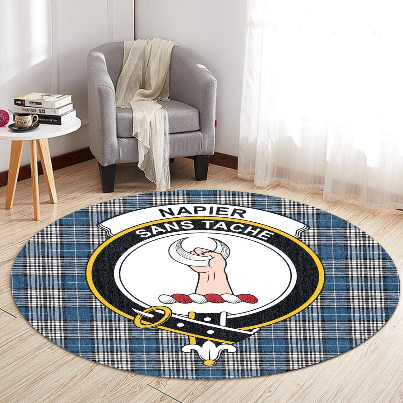 Napier Modern Tartan Crest Round Rug