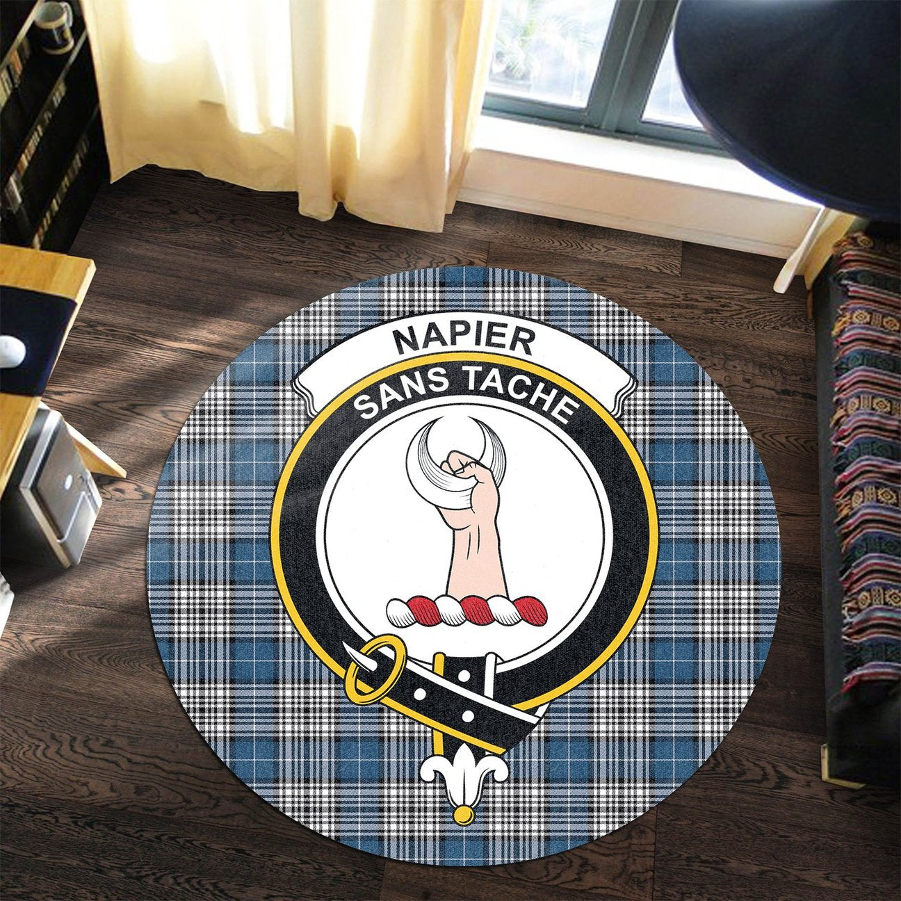 Napier Modern Tartan Crest Round Rug