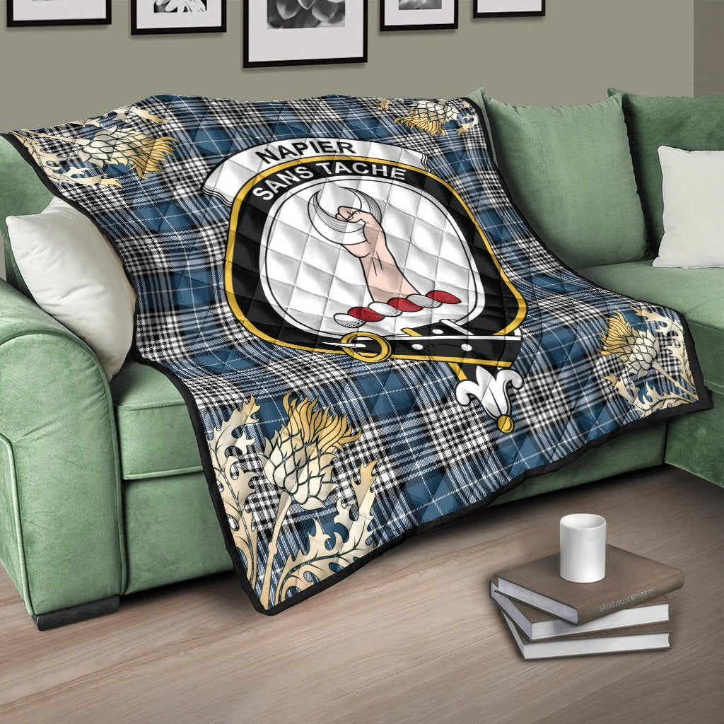 Napier Modern Tartan Crest Premium Quilt - Gold Thistle Style