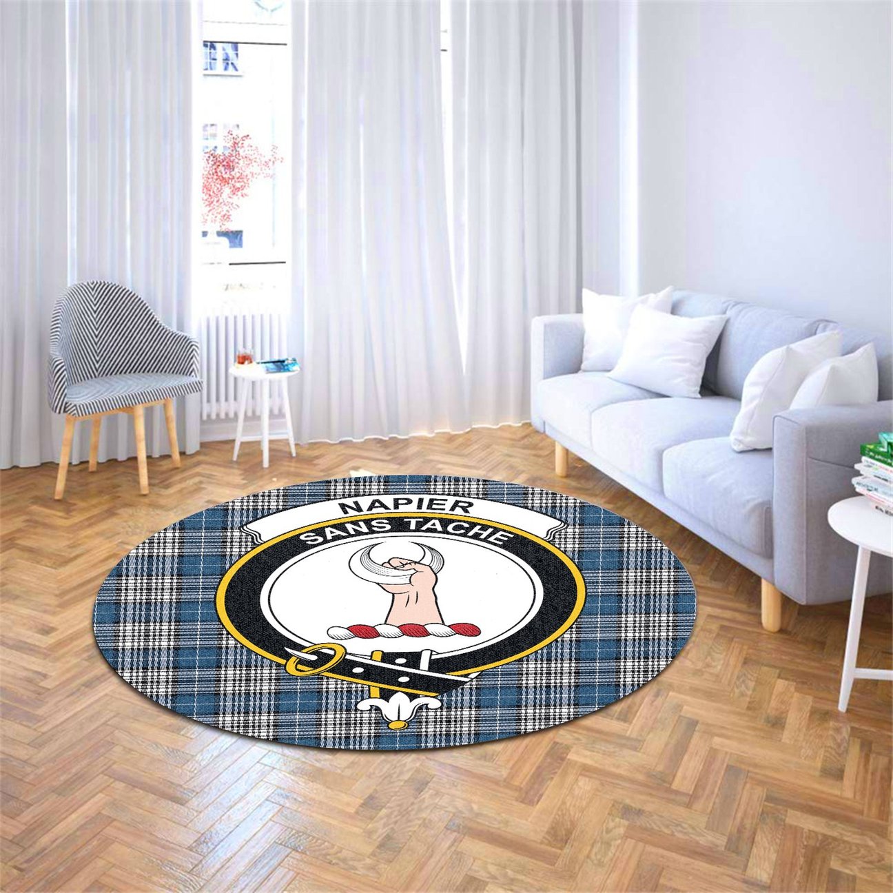 Napier Modern Tartan Crest Round Rug