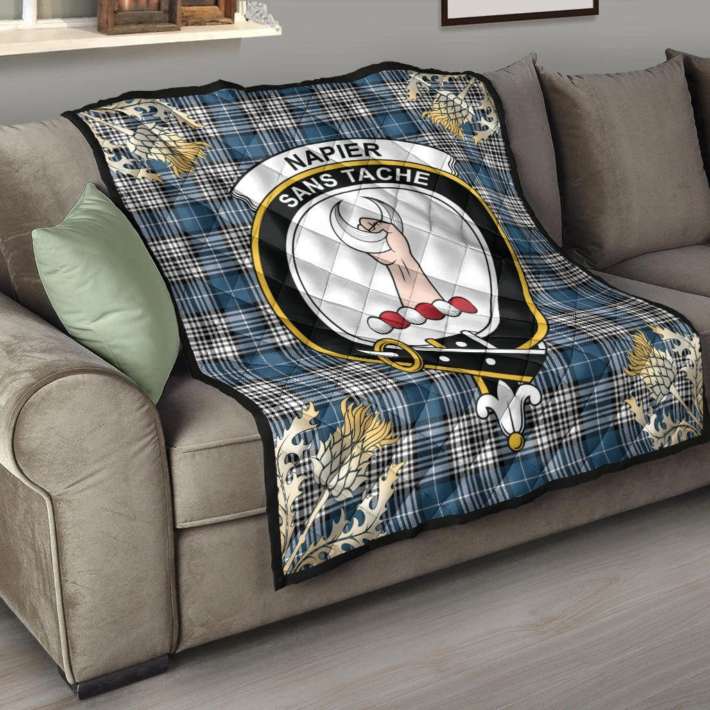 Napier Modern Tartan Crest Premium Quilt - Gold Thistle Style