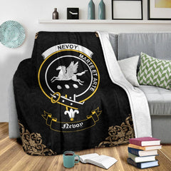 Nevoy Crest Tartan Premium Blanket Black
