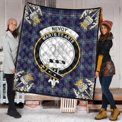 Nevoy Tartan Crest Premium Quilt - Gold Thistle Style