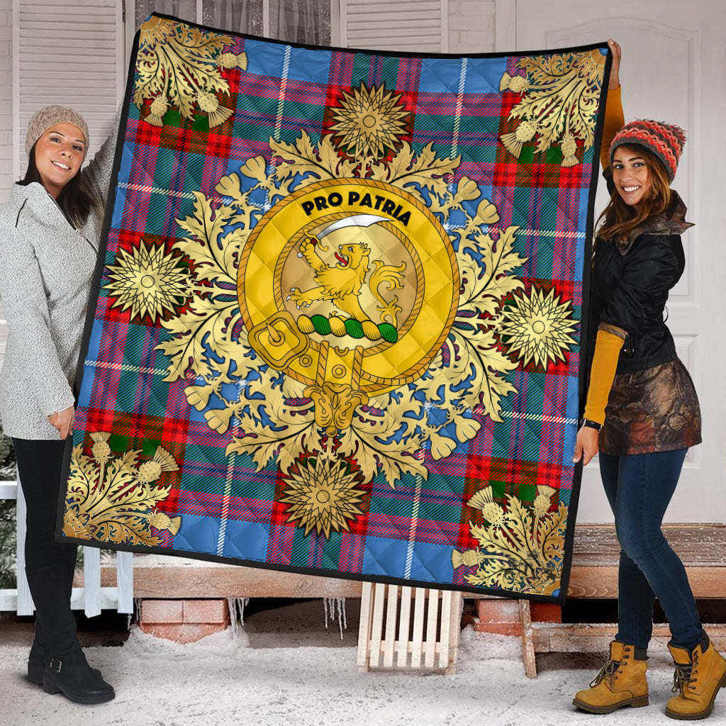 Newton Tartan Crest Premium Quilt - Gold Thistle Style