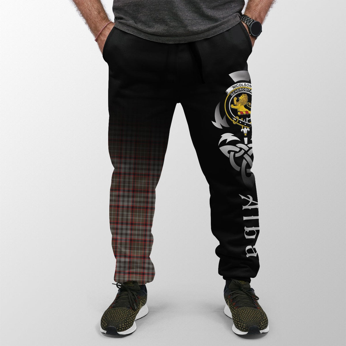 Nicolson Hunting Weathered Tartan Crest Jogger Sweatpants - Alba Celtic Style