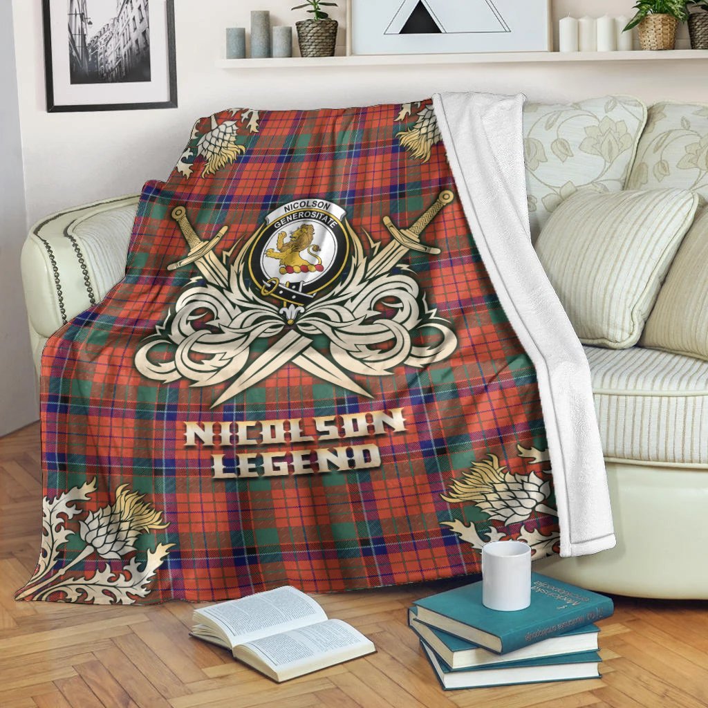 Nicolson Ancient Tartan Gold Courage Symbol Blanket