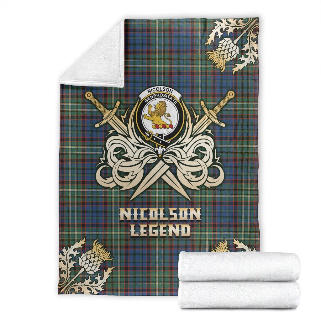 Nicolson Hunting Ancient Tartan Gold Courage Symbol Blanket