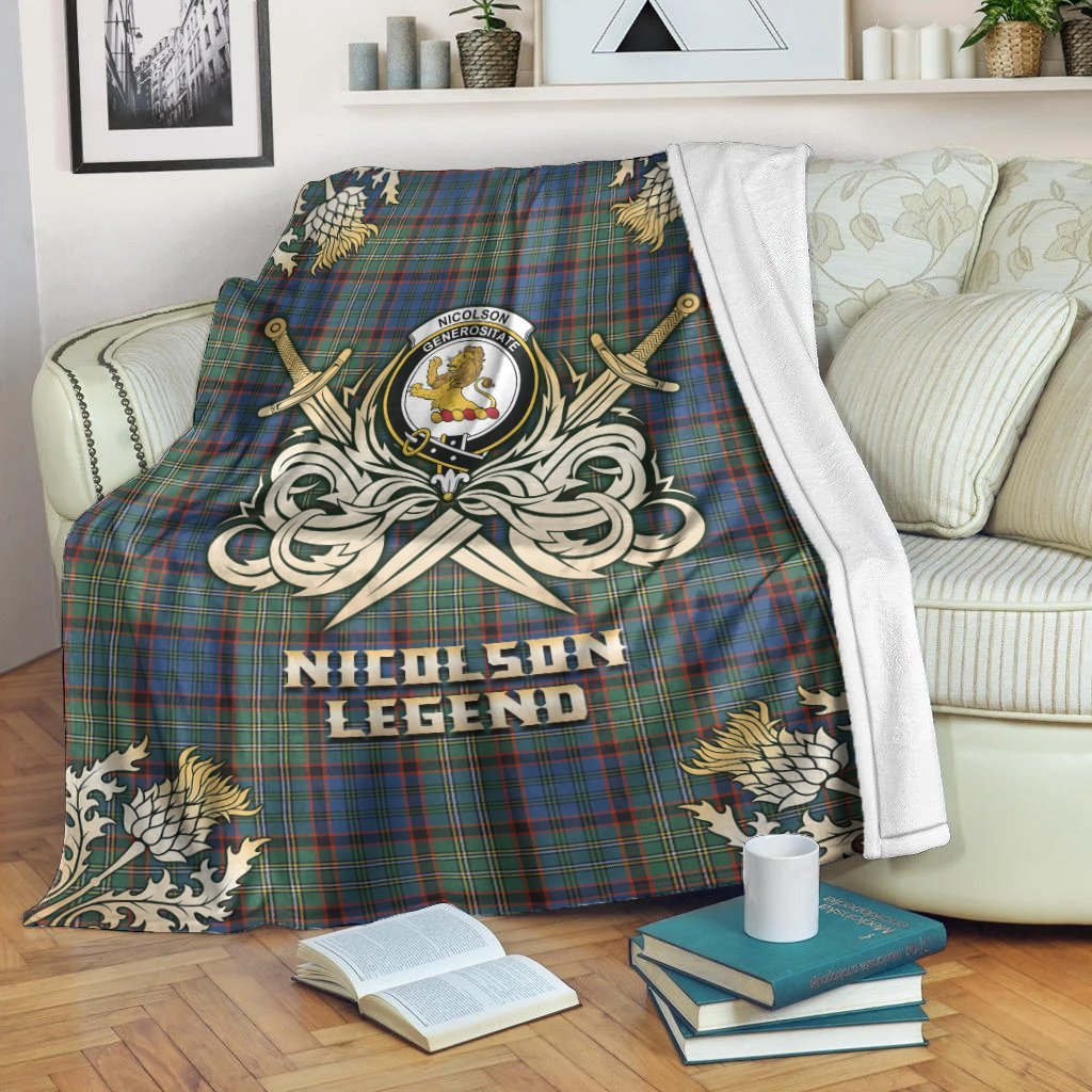 Nicolson Hunting Ancient Tartan Gold Courage Symbol Blanket