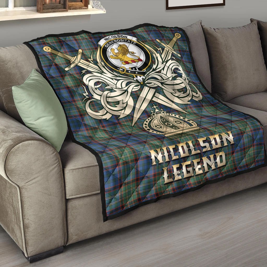 Nicolson Hunting Ancient Tartan Crest Legend Gold Royal Premium Quilt