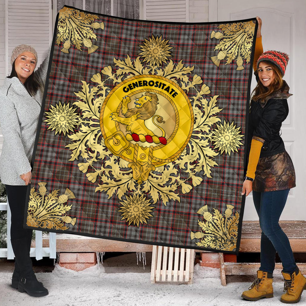 Nicolson Hunting Weathered Tartan Crest Premium Quilt - Gold Thistle Style