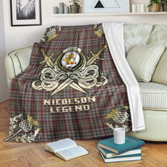 Nicolson Hunting Weathered Tartan Gold Courage Symbol Blanket