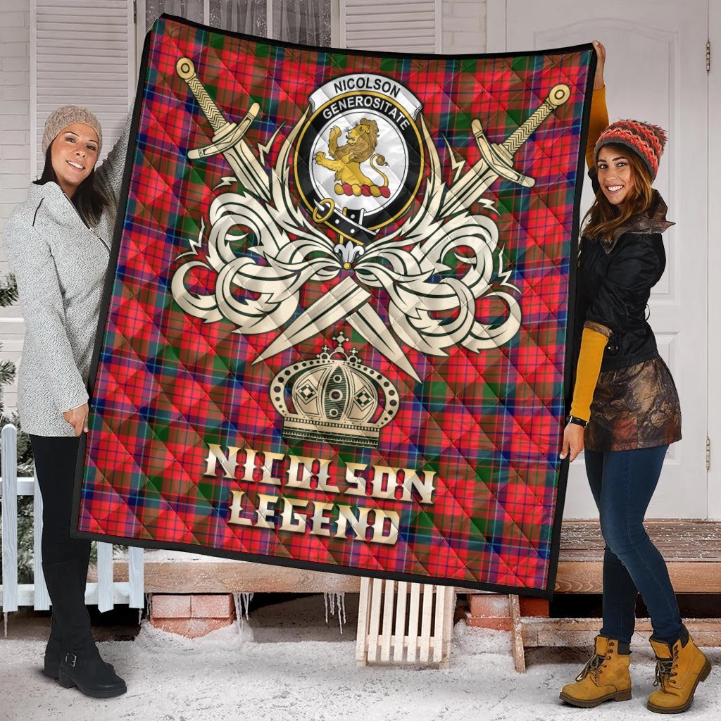 Nicolson Modern Tartan Crest Legend Gold Royal Premium Quilt