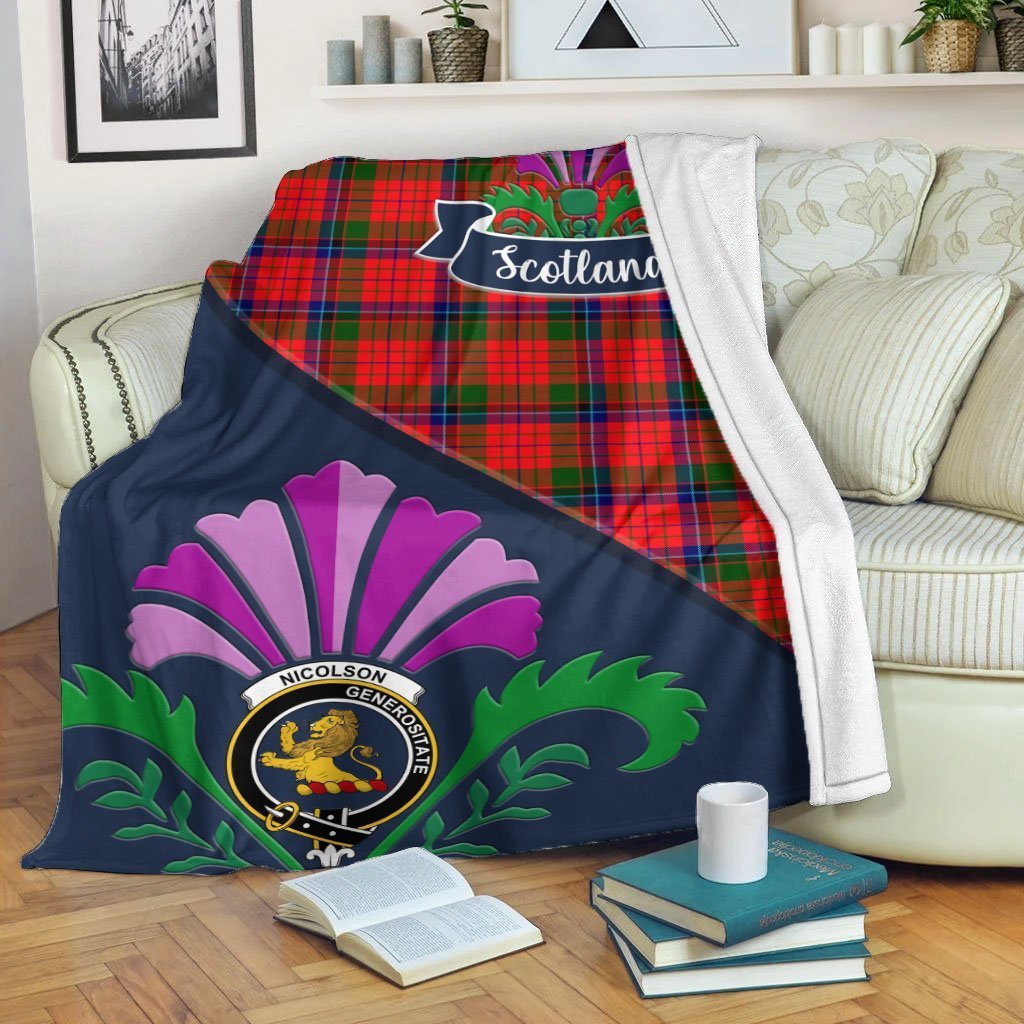Nicolson Tartan Crest Premium Blanket - Thistle Style
