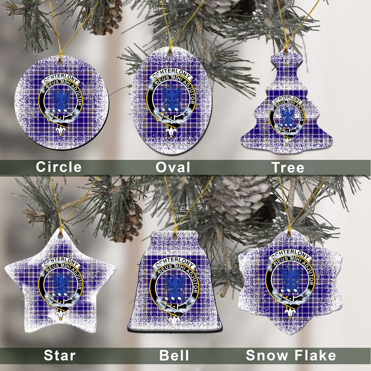 Ochterlony Tartan Christmas Ceramic Ornament - Snow Style