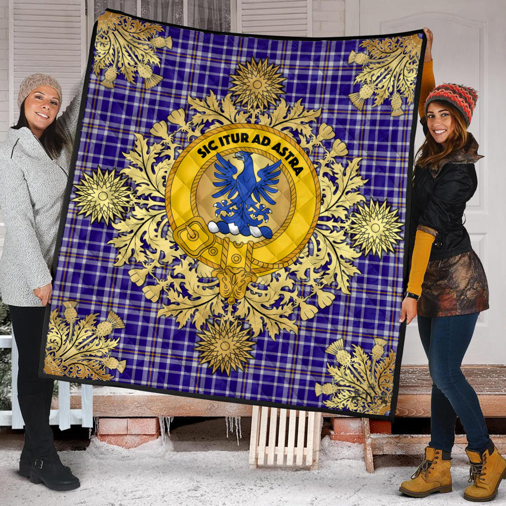 Ochterlony Tartan Crest Premium Quilt - Gold Thistle Style