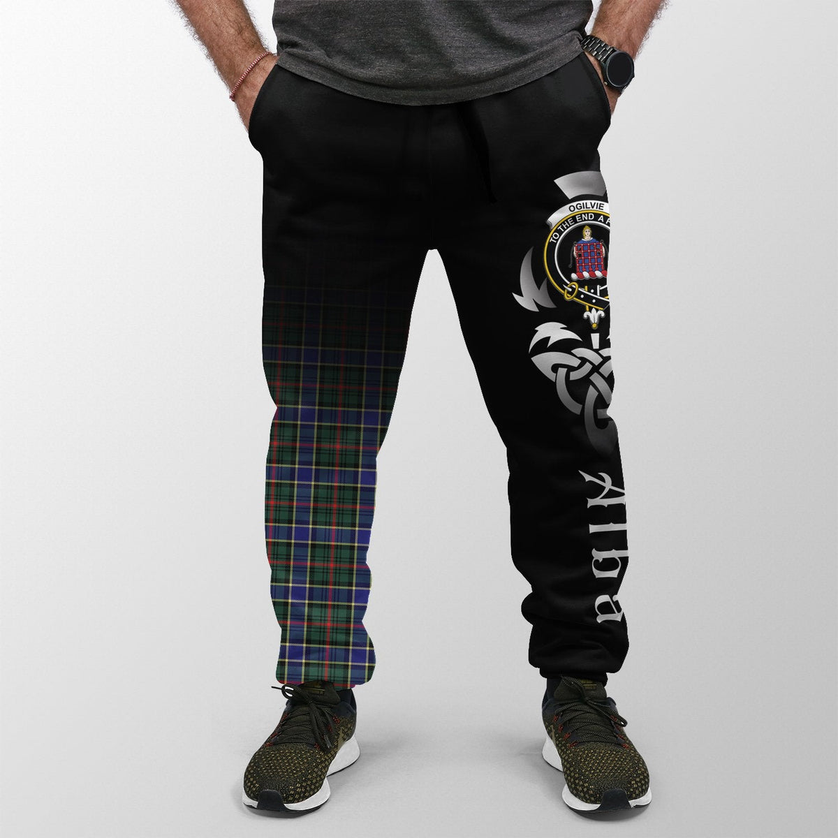 Ogilvie Hunting Modern Tartan Crest Jogger Sweatpants - Alba Celtic Style