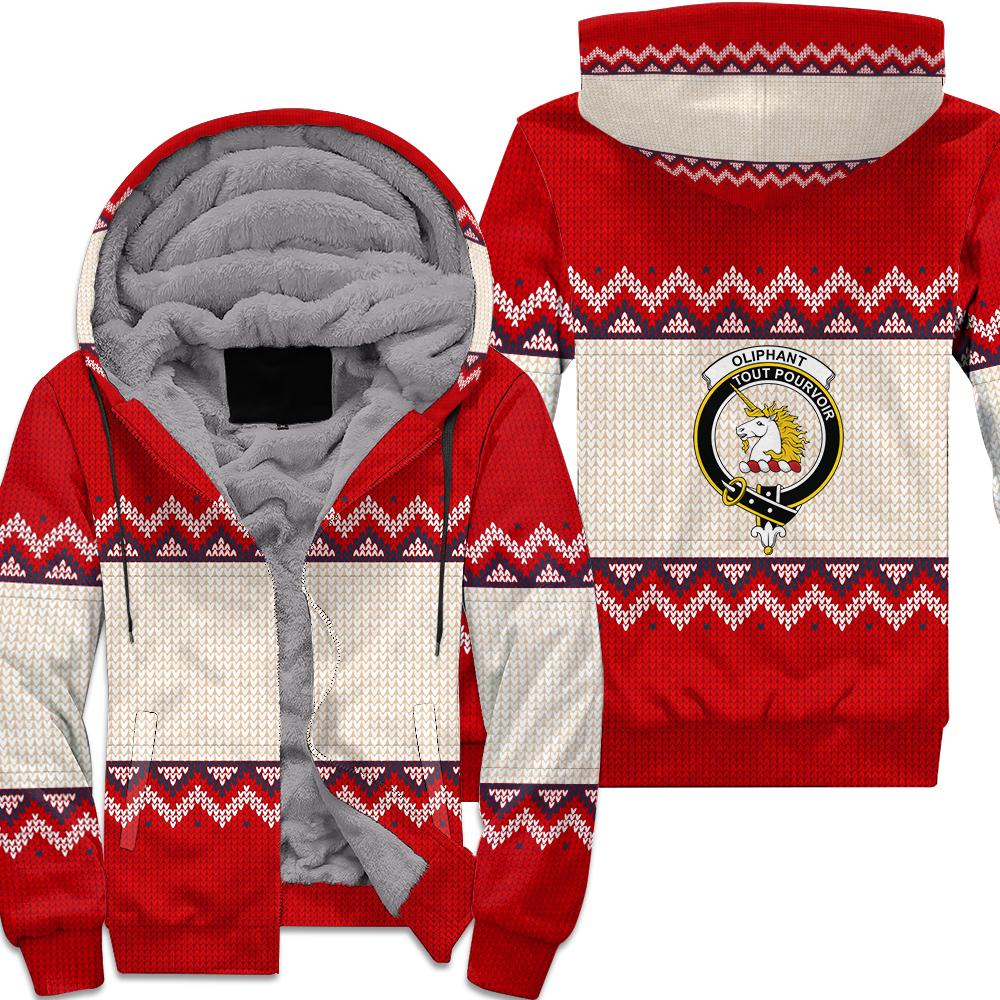 Oliphant Tartan Crest Christmas Sherpa Hoodie