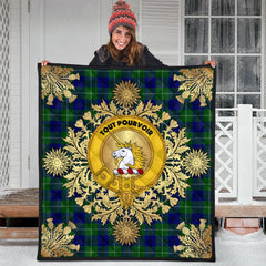 Oliphant Modern Tartan Crest Premium Quilt - Gold Thistle Style