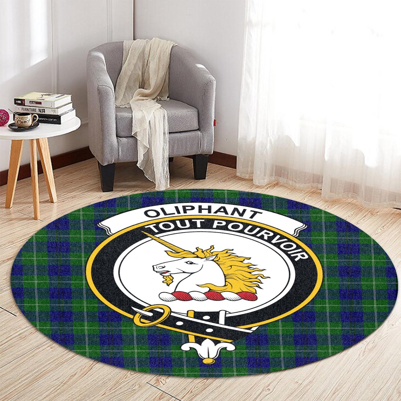 Oliphant Modern Tartan Crest Round Rug