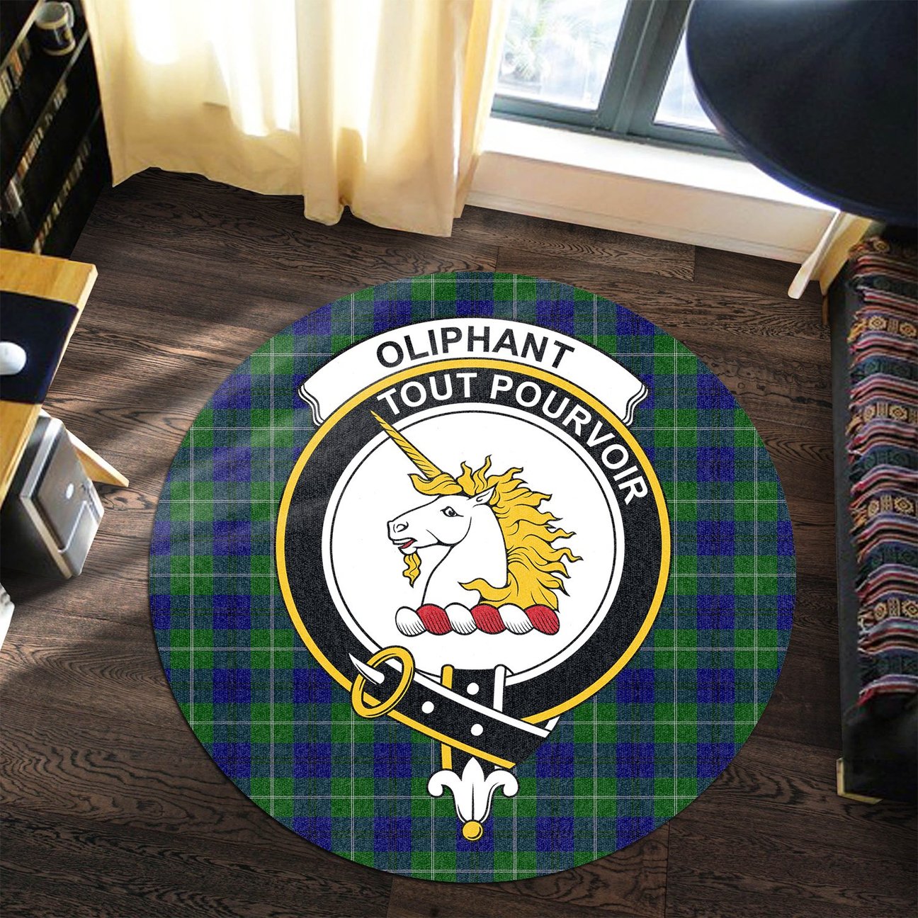 Oliphant Modern Tartan Crest Round Rug