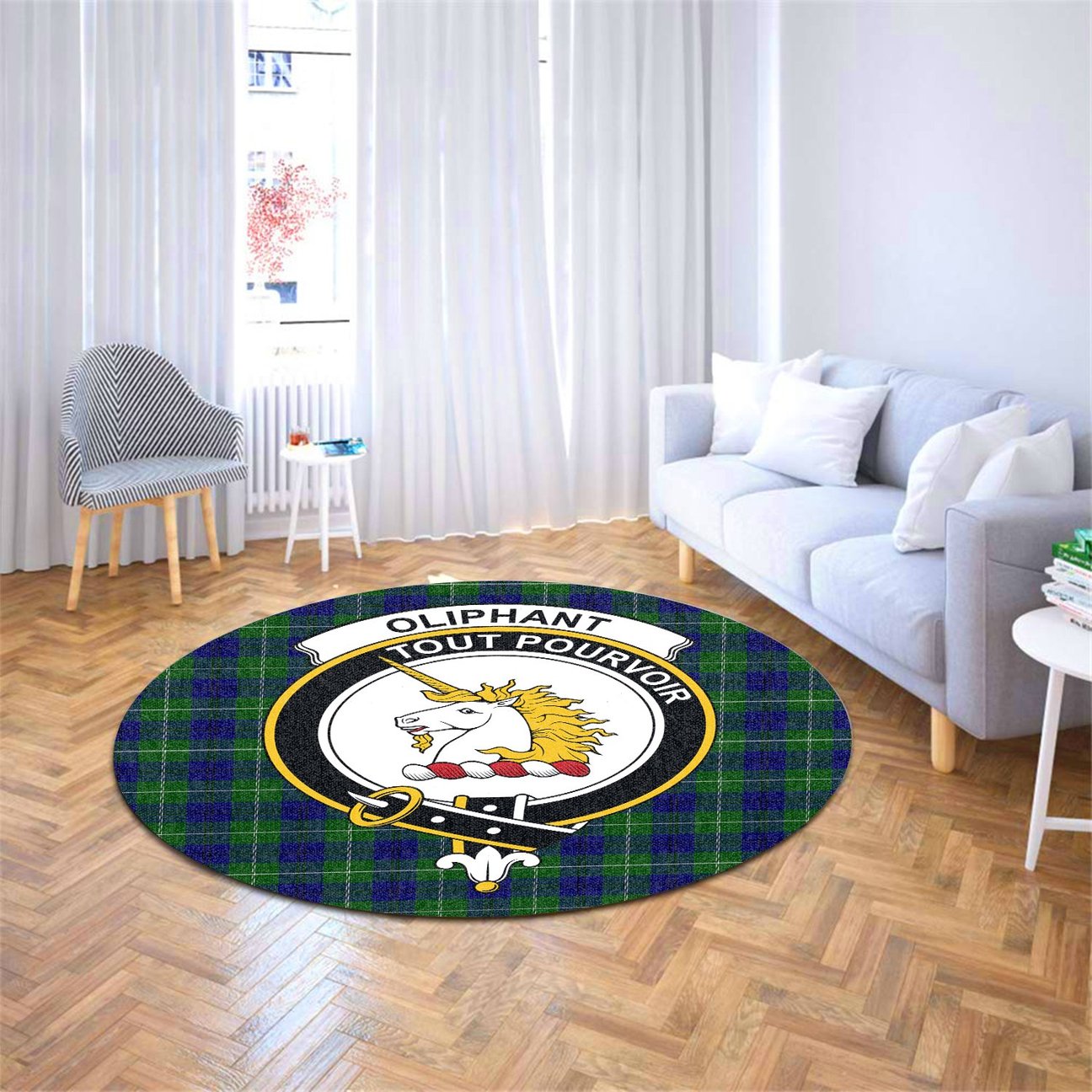 Oliphant Modern Tartan Crest Round Rug