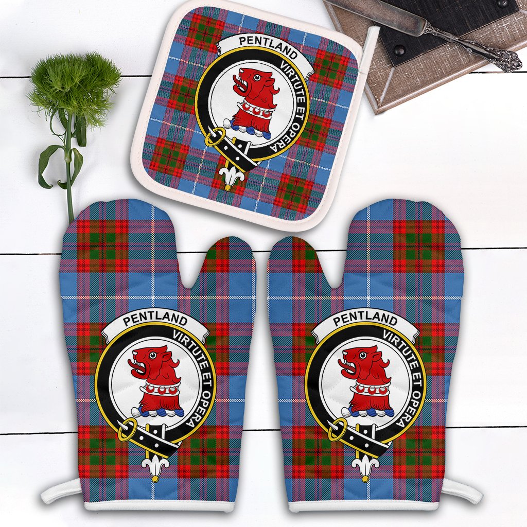 Pentland Tartan Crest Oven Mitt And Pot Holder (2 Oven Mitts + 1 Pot Holder)