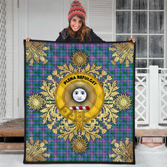 Pitcairn Hunting Tartan Crest Premium Quilt - Gold Thistle Style