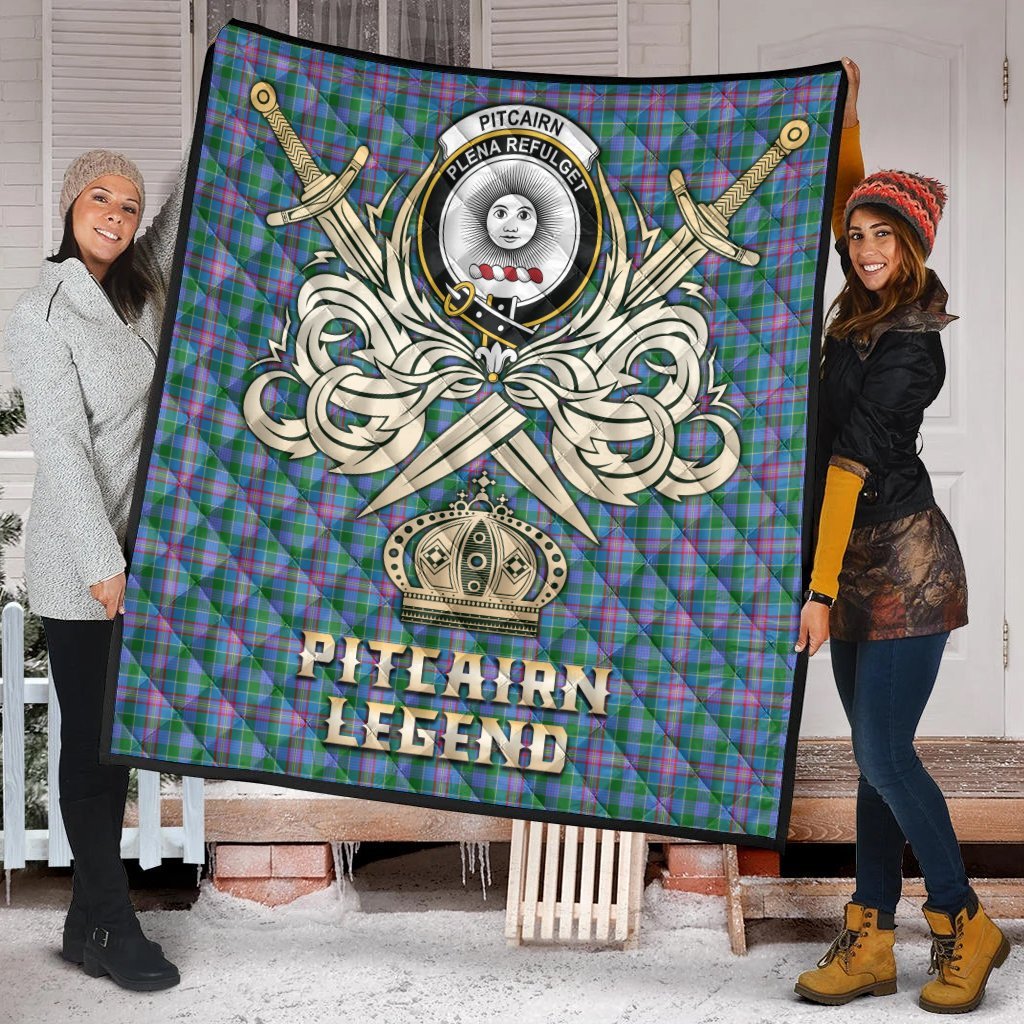 Pitcairn Hunting Tartan Crest Legend Gold Royal Premium Quilt