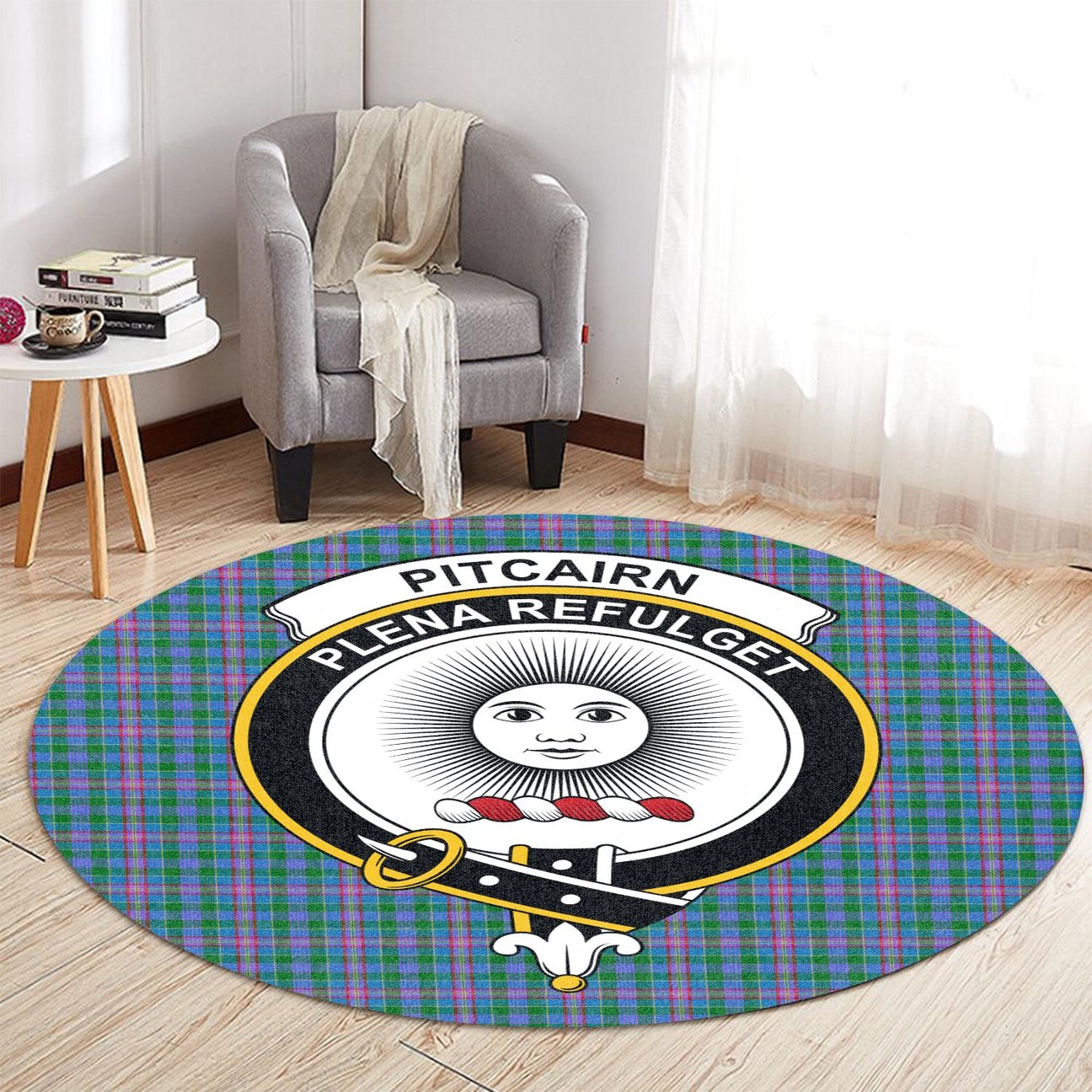 Pitcairn Hunting Tartan Crest Round Rug