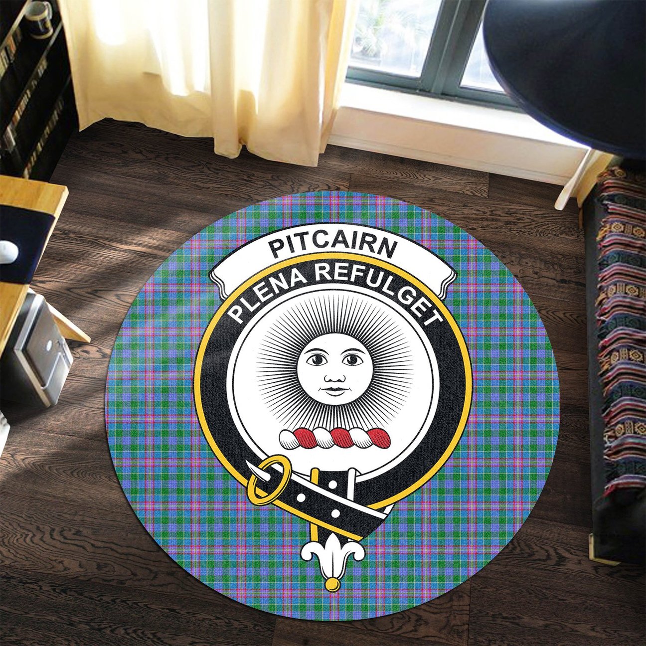 Pitcairn Hunting Tartan Crest Round Rug