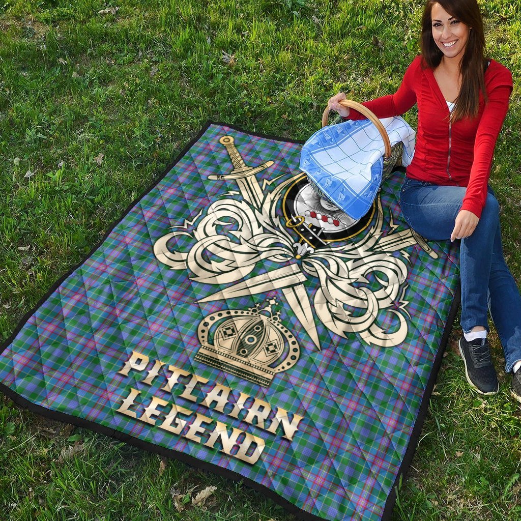 Pitcairn Hunting Tartan Crest Legend Gold Royal Premium Quilt