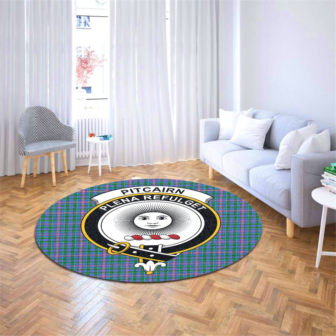 Pitcairn Hunting Tartan Crest Round Rug