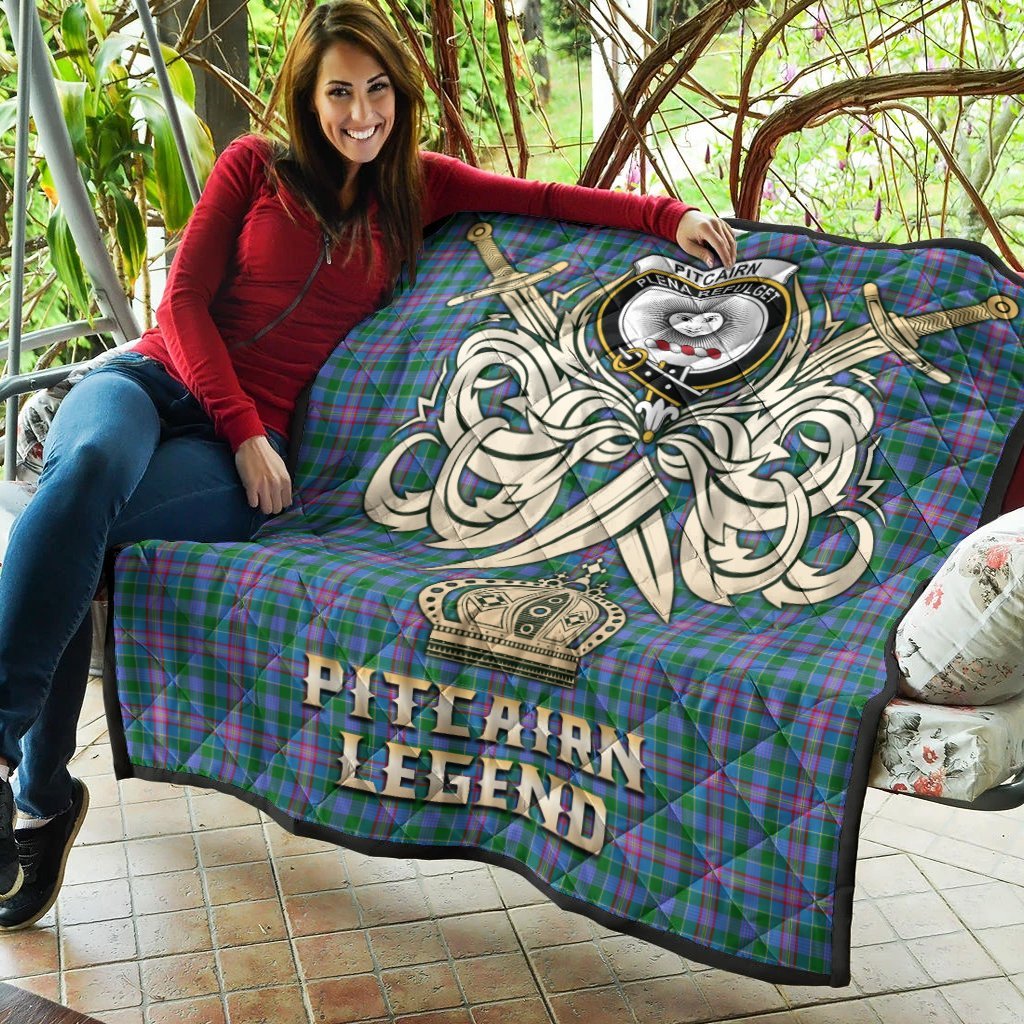 Pitcairn Hunting Tartan Crest Legend Gold Royal Premium Quilt