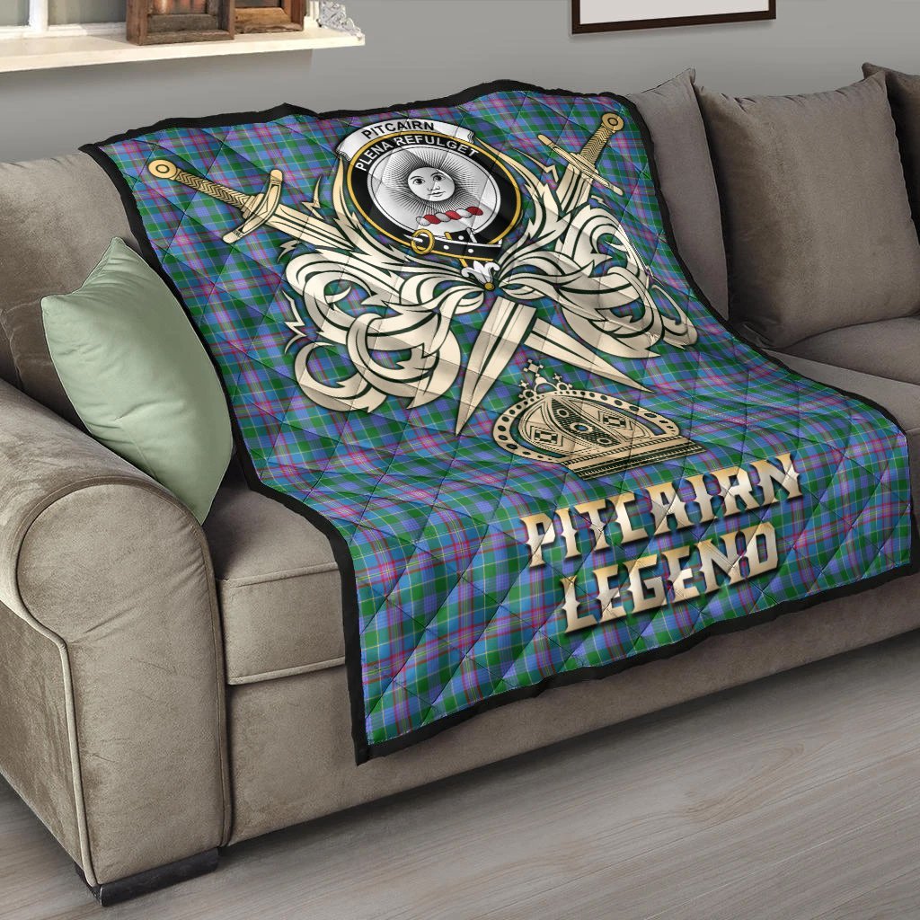 Pitcairn Hunting Tartan Crest Legend Gold Royal Premium Quilt