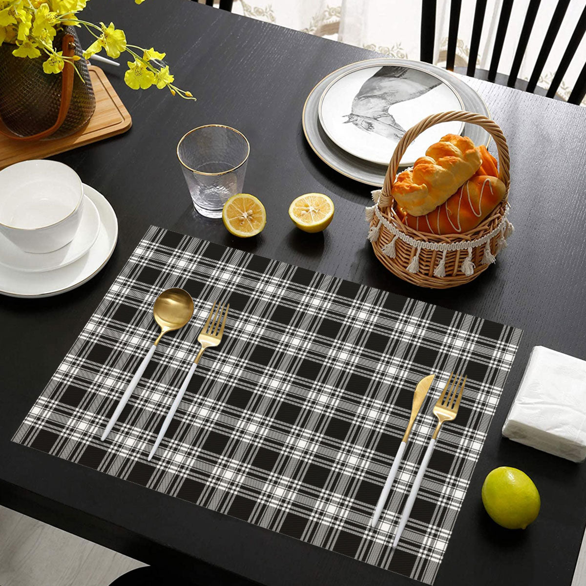 Menzies Black _ White Modern Tartan Placemat