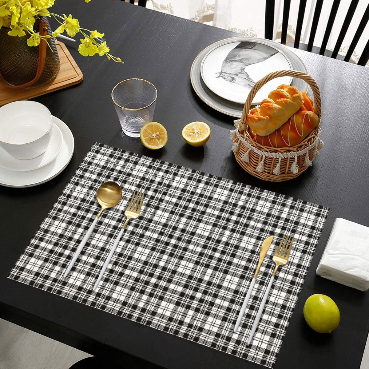 Scott Black & White Modern Tartan Placemat