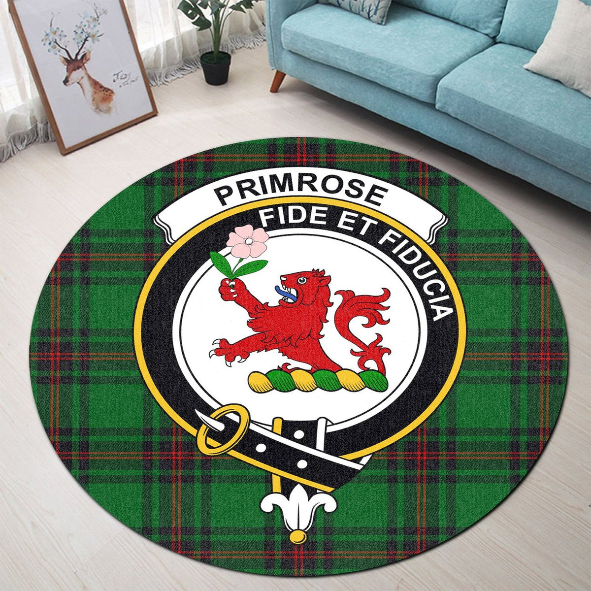 Primrose Tartan Crest Round Rug