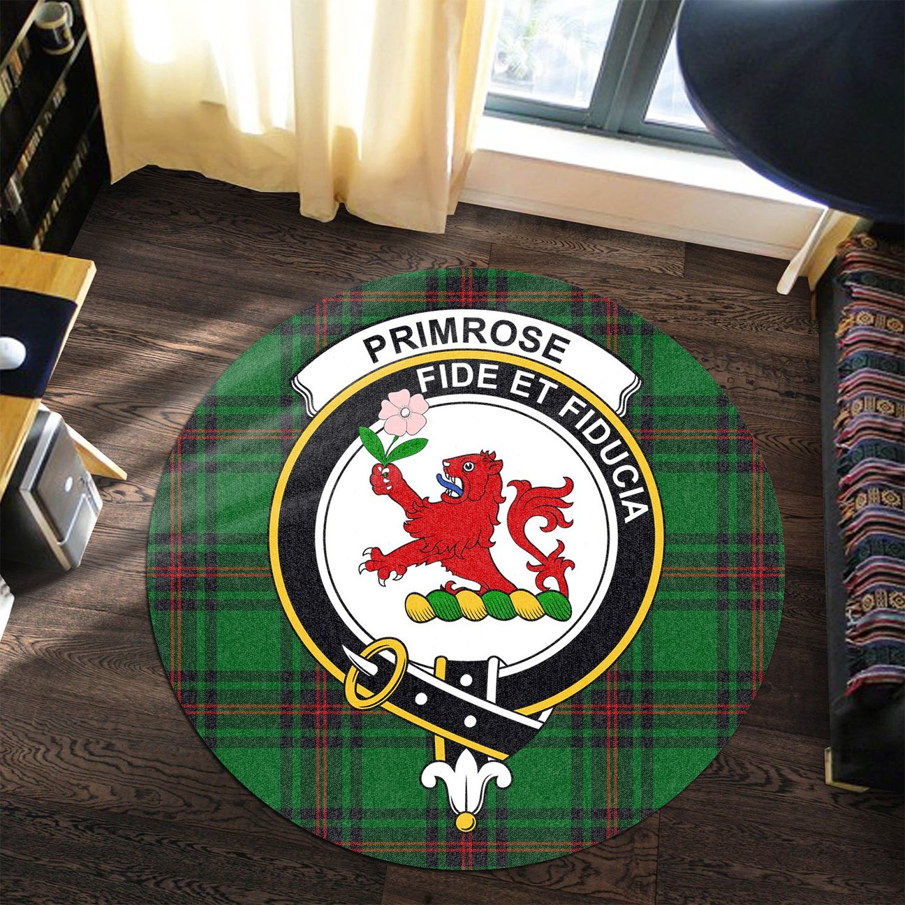 Primrose Tartan Crest Round Rug