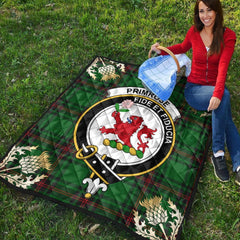 Primrose Tartan Crest Premium Quilt - Gold Thistle Style