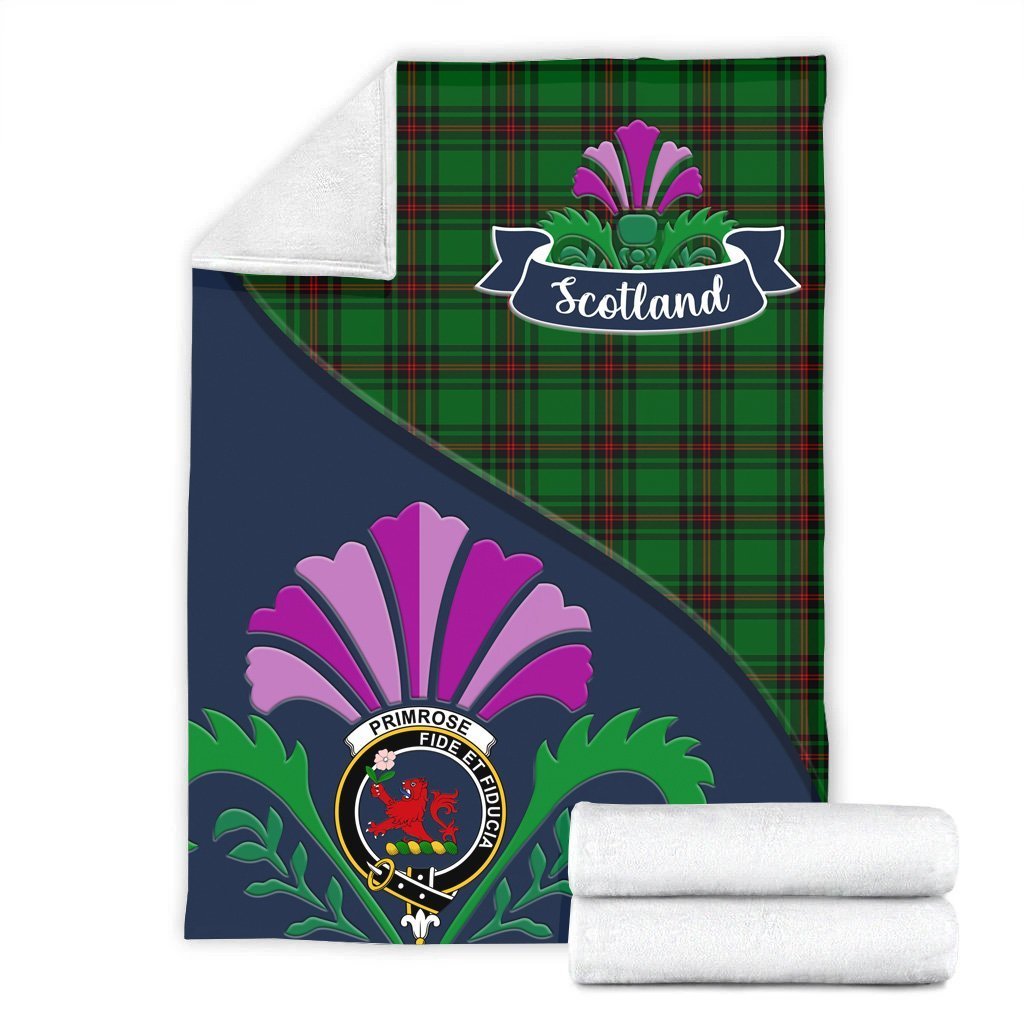 Primrose Tartan Crest Premium Blanket - Thistle Style