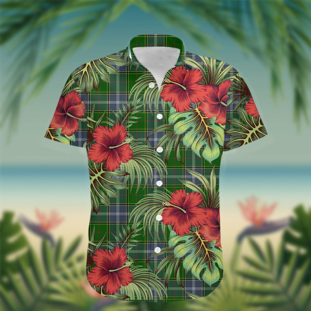 Pringle Tartan Hawaiian Shirt Hibiscus, Coconut, Parrot, Pineapple - Tropical Garden Shirt